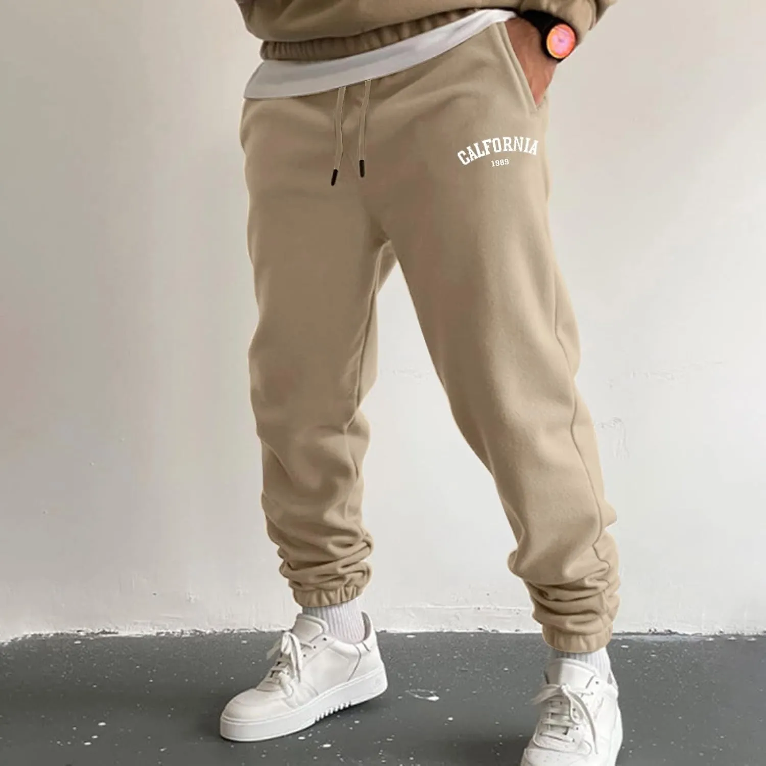 Sweatpants for Men Slim Leg Summer Drawstring Elastic Waist Fit Pockets Breathable Loose Sport Clothes Fresh Trousers