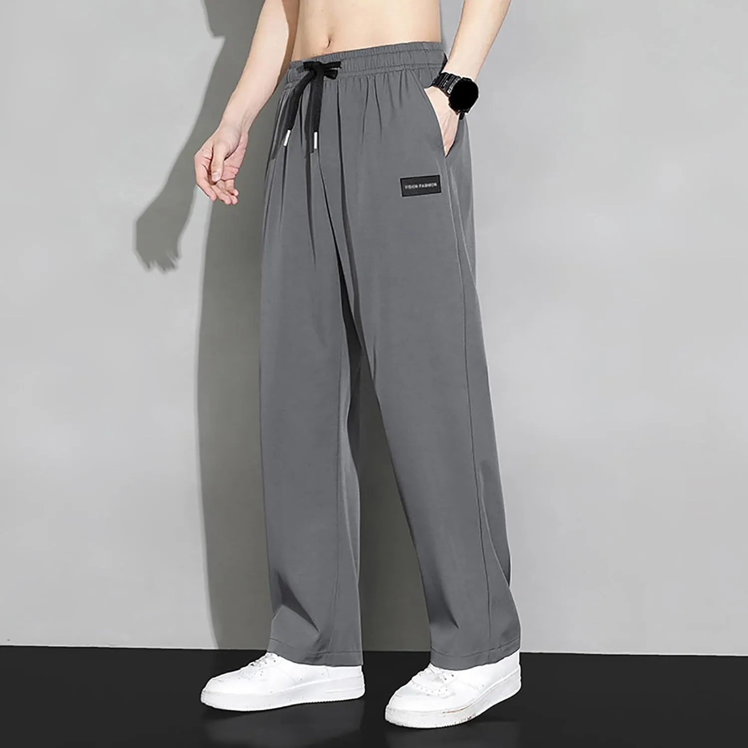 Sweatpants for Men Summer Drawstring Elastic Waist Fit Pockets Breathable Loose Elasticity Fresh Running Trousers