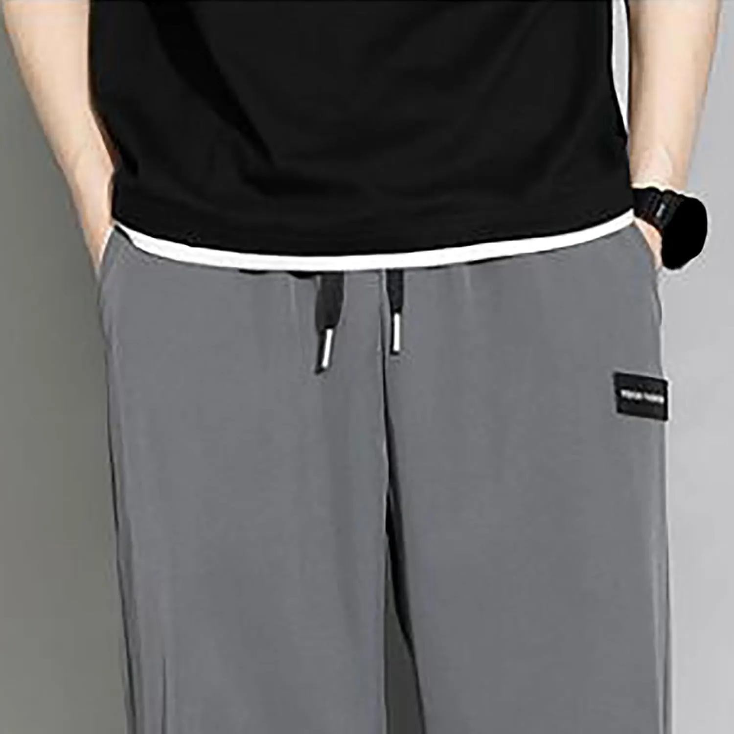 Sweatpants for Men Summer Drawstring Elastic Waist Fit Pockets Breathable Loose Elasticity Fresh Running Trousers