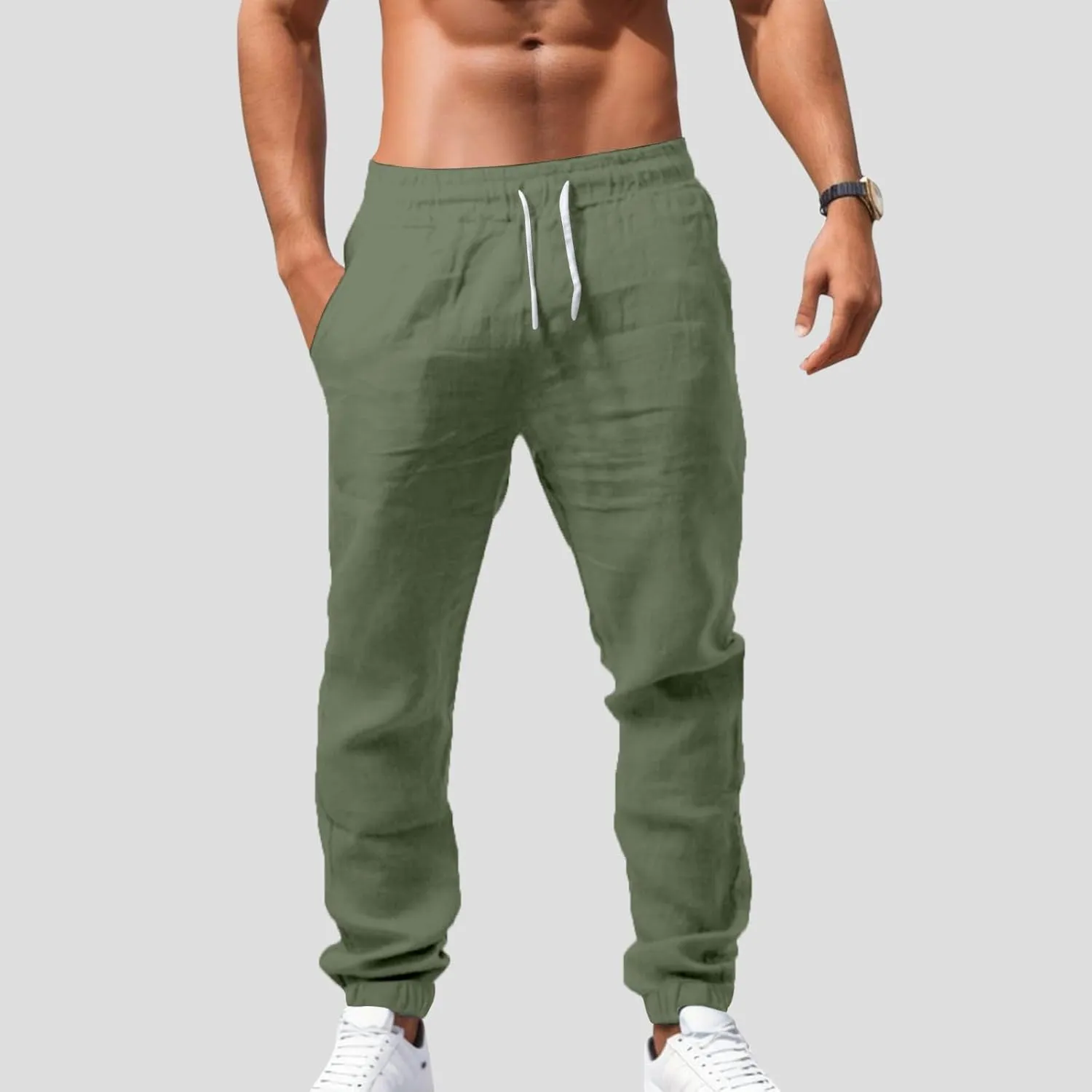 Sweatpants for Men Summer Drawstring Elastic Waist Fit Pockets Casual Athletic Summer Fresh Running Trousers