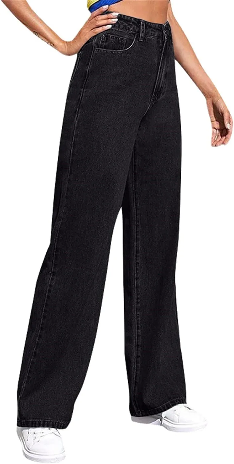 Sweatpants That Look Like Jeans for Women Wide Leg Sweatpants High Waist Baggy Straight Leg Boyfriend Jeans w/Pockets