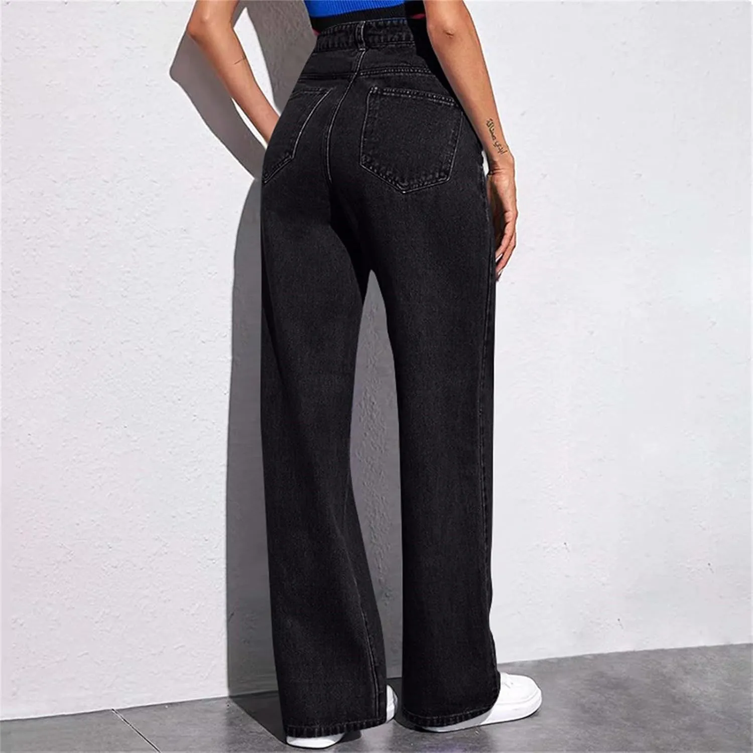 Sweatpants That Look Like Jeans for Women Wide Leg Sweatpants High Waist Baggy Straight Leg Boyfriend Jeans w/Pockets