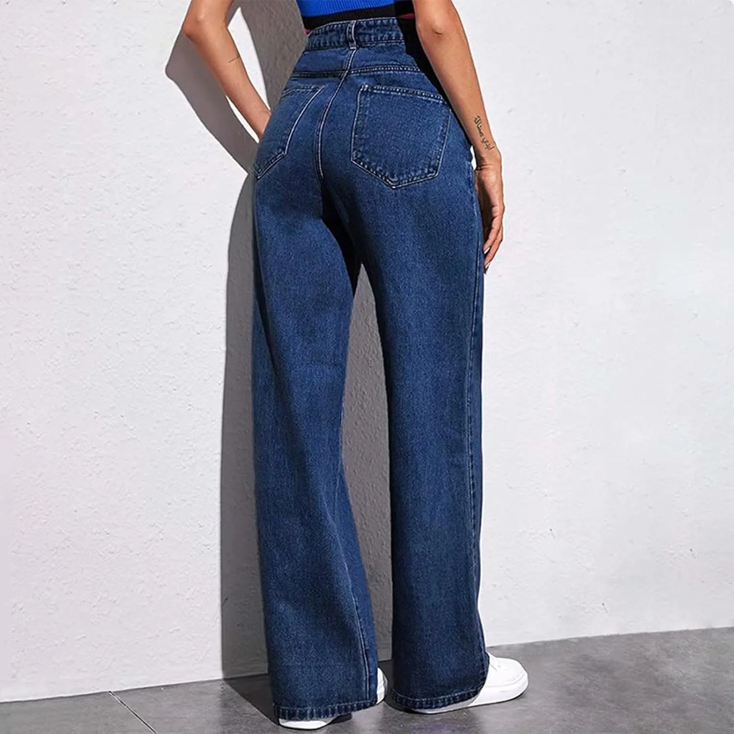 Sweatpants That Look Like Jeans for Women Wide Leg Sweatpants High Waist Baggy Straight Leg Boyfriend Jeans w/Pockets