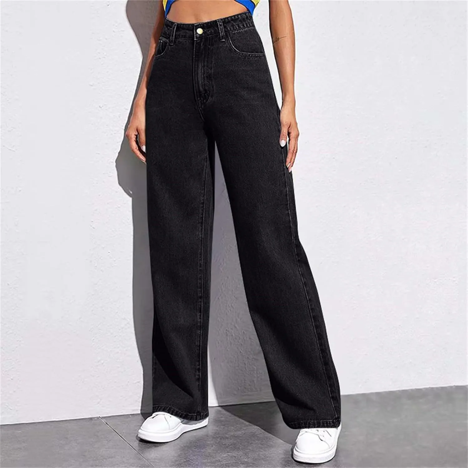 Sweatpants That Look Like Jeans for Women Wide Leg Sweatpants High Waist Baggy Straight Leg Boyfriend Jeans w/Pockets