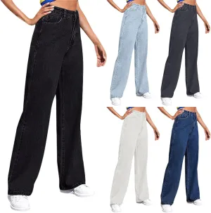Sweatpants That Look Like Jeans for Women Wide Leg Sweatpants High Waist Baggy Straight Leg Boyfriend Jeans w/Pockets