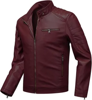 Thatrich Faux Leather Jacket Men Lightweight Motorcycle Jackets Slim Bomber Coats Zip Up Flight Outwears Fall Solid Outfits