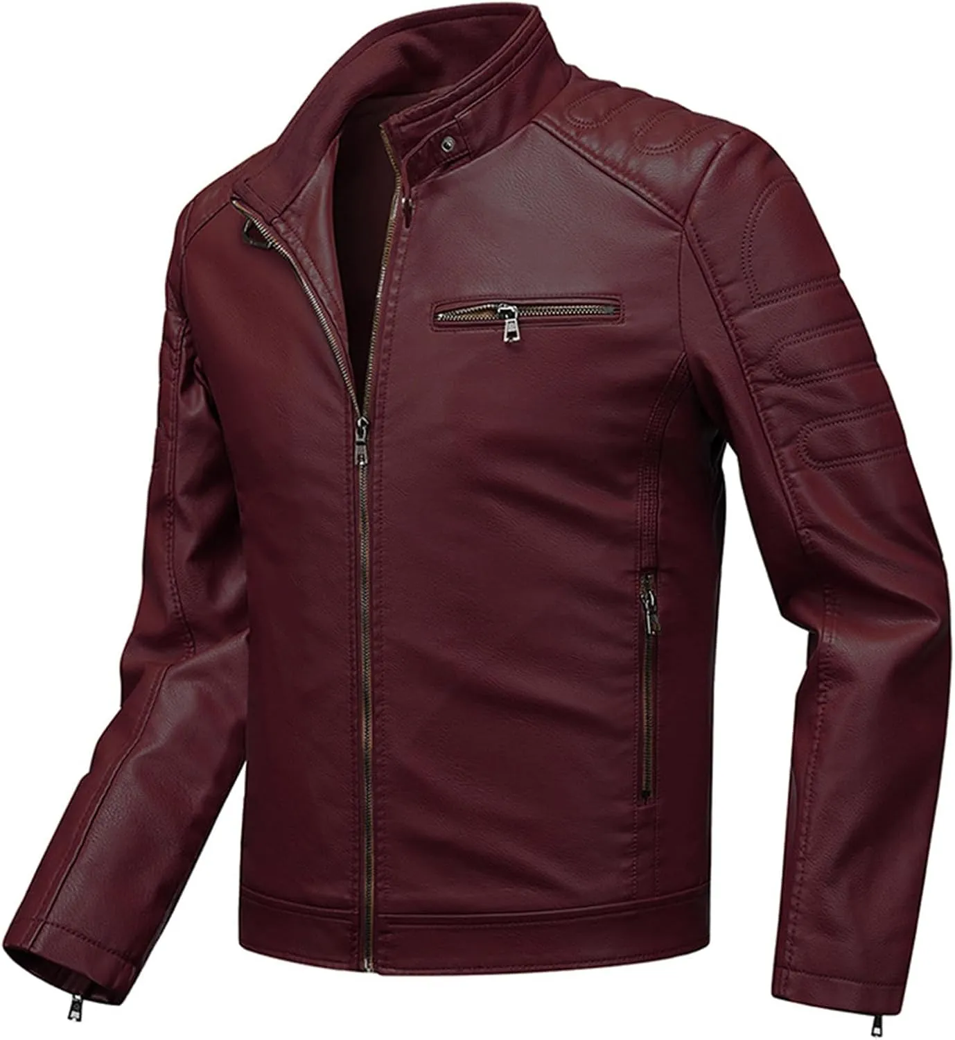 Thatrich Faux Leather Jacket Men Lightweight Motorcycle Jackets Slim Bomber Coats Zip Up Flight Outwears Fall Solid Outfits
