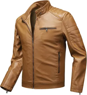 Thatrich Faux Leather Jacket Men Lightweight Motorcycle Jackets Slim Bomber Coats Zip Up Flight Outwears Fall Solid Outfits