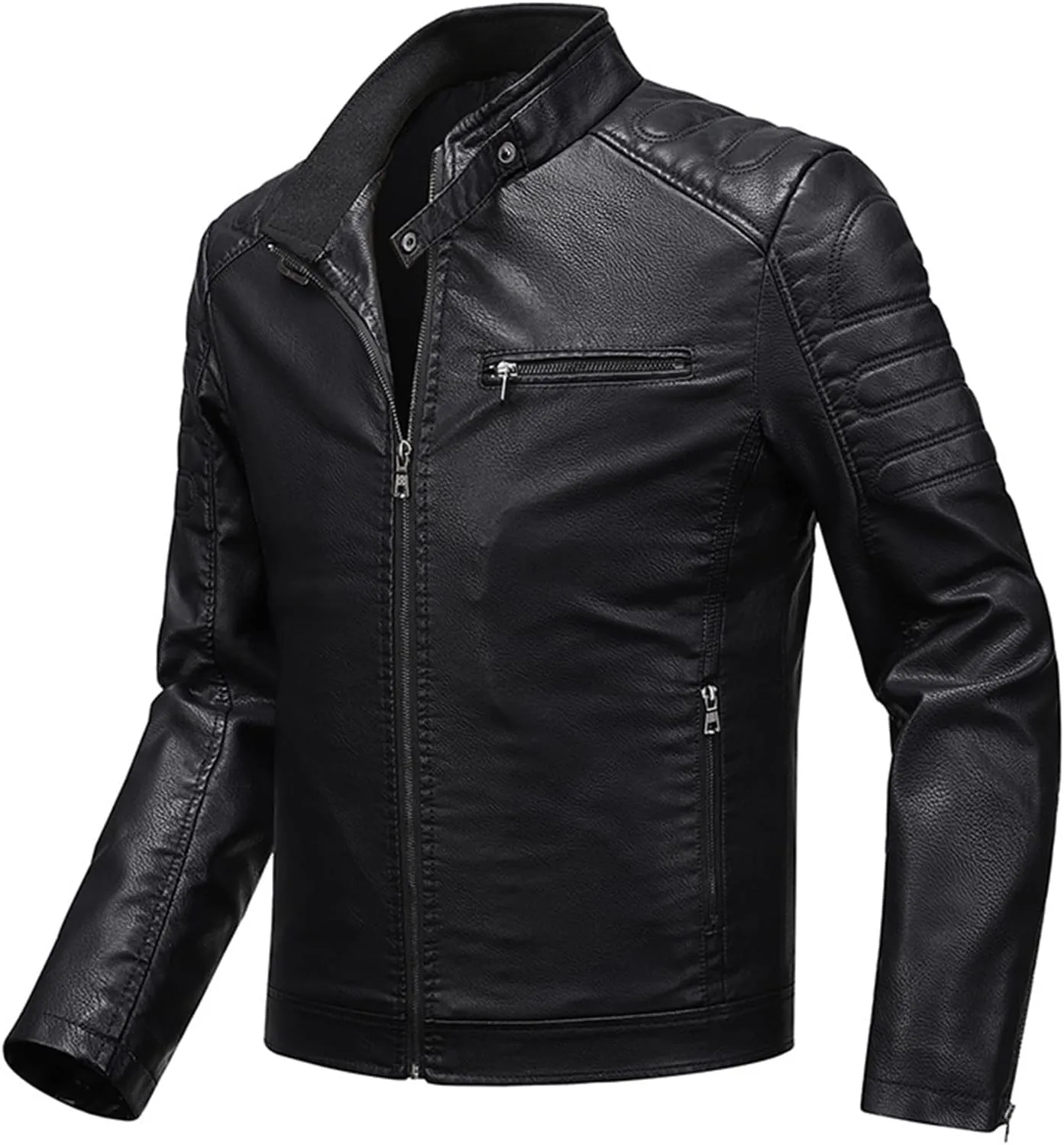 Thatrich Faux Leather Jacket Men Lightweight Motorcycle Jackets Slim Bomber Coats Zip Up Flight Outwears Fall Solid Outfits