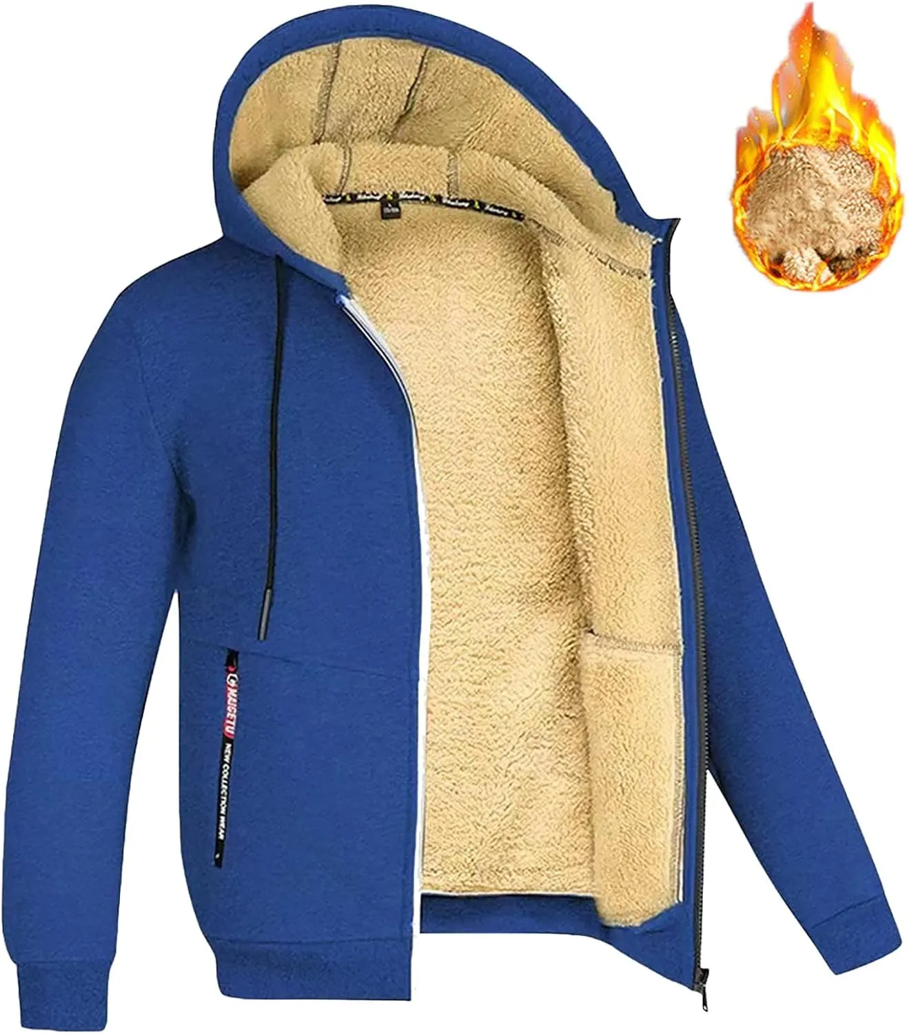 Thermal Jacket, Men'S Fleece Sherpa Jacket Fleece Lined Soft Cardigan Winter Coats Full Zip Hooded Jackets