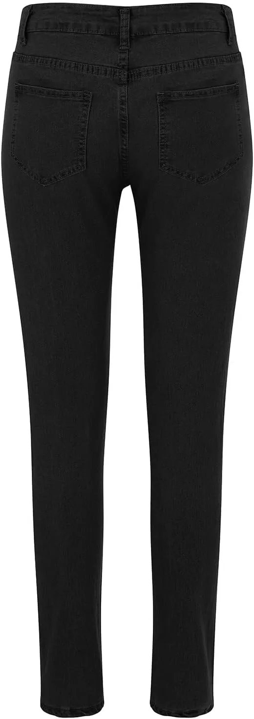 Tight Jeans for Women High Waisted Butt-Lifting Elastic Skinny Pencil Pants Button Solid Casual Denim Trousers