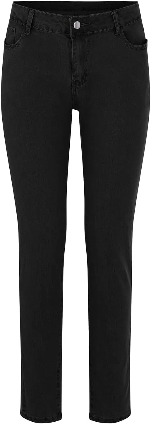 Tight Jeans for Women High Waisted Butt-Lifting Elastic Skinny Pencil Pants Button Solid Casual Denim Trousers