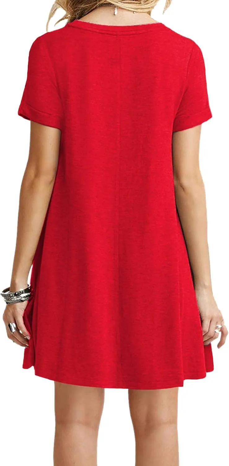 TOPONSKY Women's Casual Plain Simple Loose Flowy Short-Sleeve T-Shirt Dress