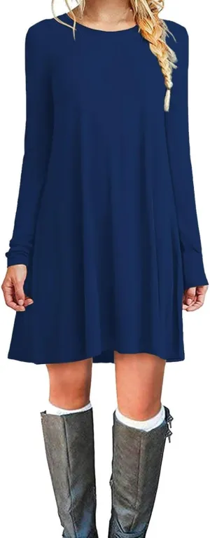 TOPONSKY Women's Casual Plain Simple Loose Flowy Short-Sleeve T-Shirt Dress