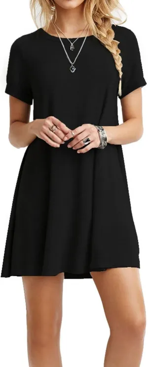 TOPONSKY Women's Casual Plain Simple Loose Flowy Short-Sleeve T-Shirt Dress