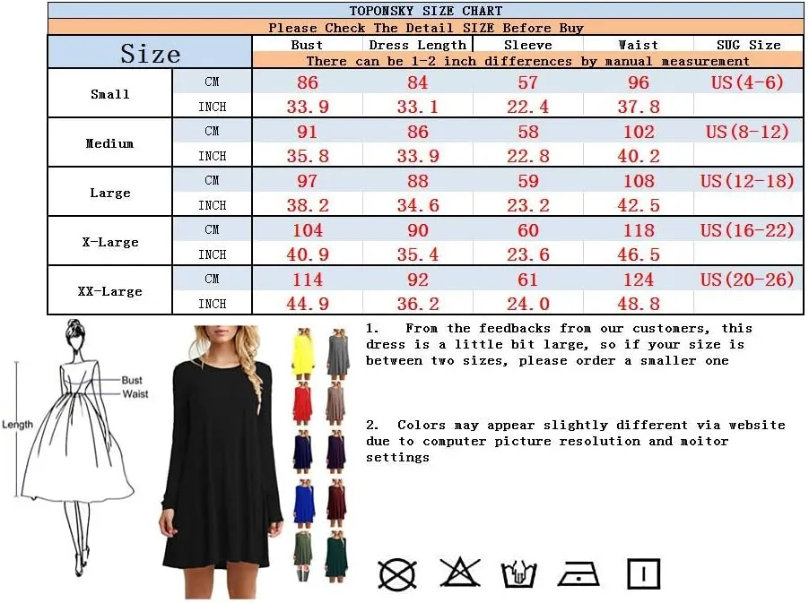 TOPONSKY Women's Casual Plain Simple Loose Flowy Short-Sleeve T-Shirt Dress