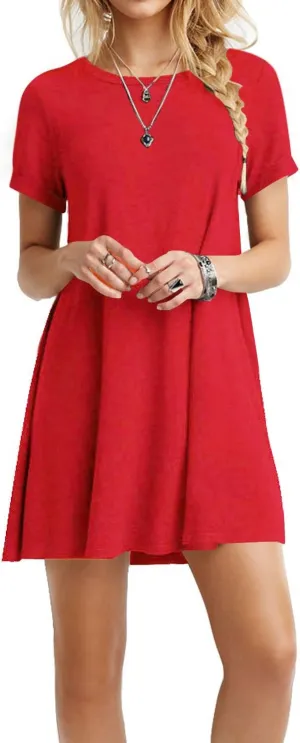 TOPONSKY Women's Casual Plain Simple Loose Flowy Short-Sleeve T-Shirt Dress