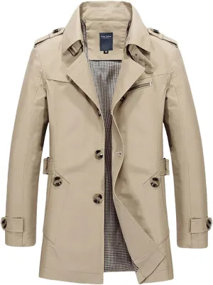 Trench Coat Men Single Breasted Mid-Length Coats Thicken Casual Business Jackets Windproof Winter Warm Outwears