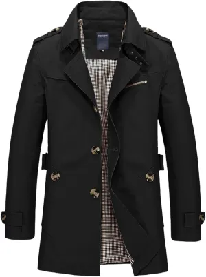 Trench Coat Men Single Breasted Mid-Length Coats Thicken Casual Business Jackets Windproof Winter Warm Outwears
