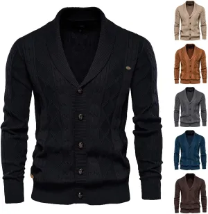 tuduoms Mens Shawl Collar Cardigan Sweater Argyle Cable Knitted Casual Winter Lightweight Button Down Thermal Chunky Sweater