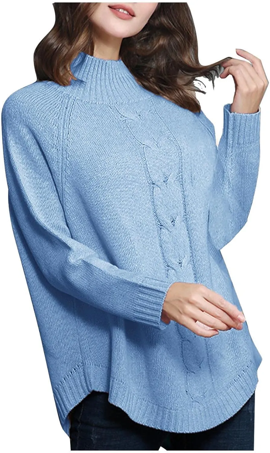 tuduoms Womens Turtleneck Oversized Cozy Sweater Long Sleeve Casual Loose Pullover Chunky Cable Knit Tops Fall Winter Fashion