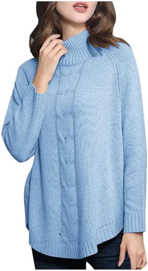 tuduoms Womens Turtleneck Oversized Cozy Sweater Long Sleeve Casual Loose Pullover Chunky Cable Knit Tops Fall Winter Fashion