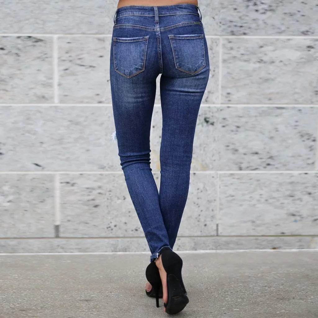 Tummy Control Jeans, Women's Casual Loose Ripped Denim Pants Distressed Wide Leg Jeans