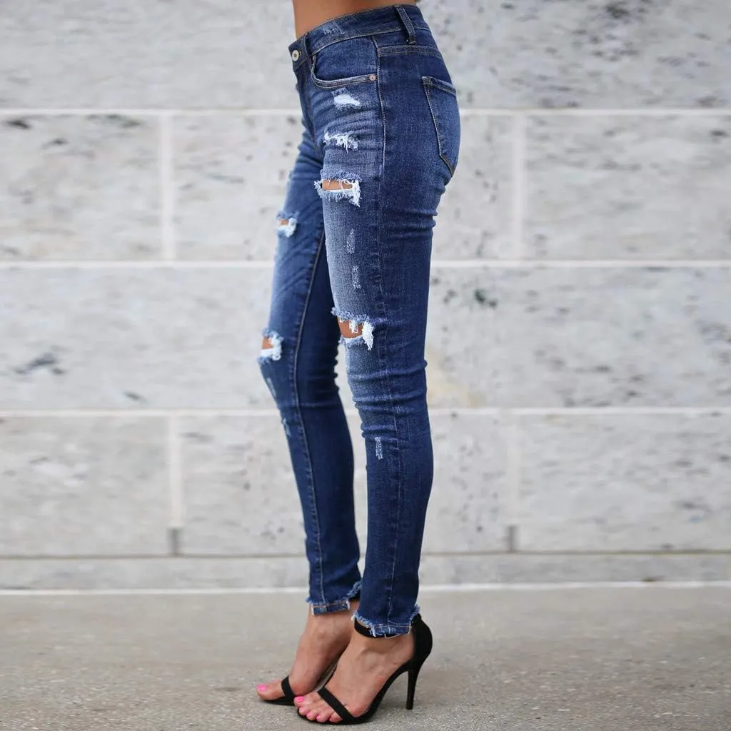 Tummy Control Jeans, Women's Casual Loose Ripped Denim Pants Distressed Wide Leg Jeans