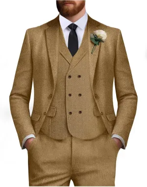 Tweed Suit for Men Wool Suits Retro Mens 3 Piece Slim Fit Blazer Jacket Vest Pants Tie Tuxedo Set for Groomsmen Prom