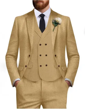 Tweed Suit for Men Wool Suits Retro Mens 3 Piece Slim Fit Blazer Jacket Vest Pants Tie Tuxedo Set for Groomsmen Prom