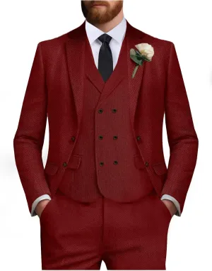 Tweed Suit for Men Wool Suits Retro Mens 3 Piece Slim Fit Blazer Jacket Vest Pants Tie Tuxedo Set for Groomsmen Prom