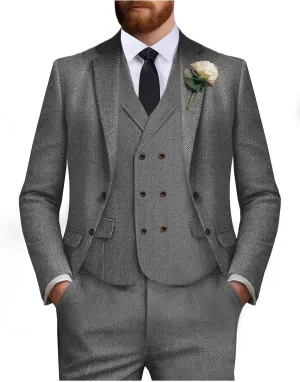 Tweed Suit for Men Wool Suits Retro Mens 3 Piece Slim Fit Blazer Jacket Vest Pants Tie Tuxedo Set for Groomsmen Prom