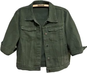 Unilexi Women's 3/4 Sleeve Colored Cropped Denim Jacket Light Wash Short Jean Jacket Trucker Coat