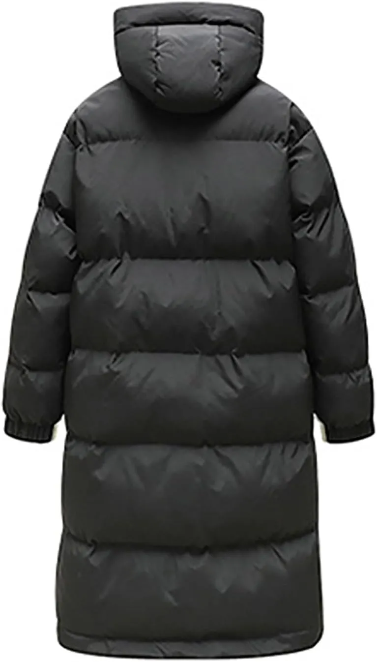 Unisex Mens Puffer Jacket Winter Thicken Waterproof Windproof Long Quilted Trench Coat Thermal Down Coats with Hood