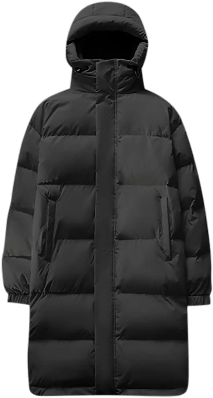 Unisex Mens Puffer Jacket Winter Thicken Waterproof Windproof Long Quilted Trench Coat Thermal Down Coats with Hood