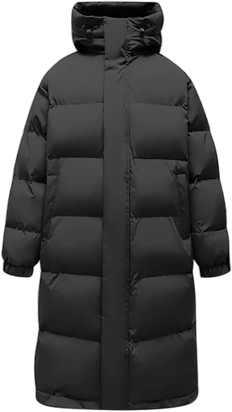 Unisex Mens Puffer Jacket Winter Thicken Waterproof Windproof Long Quilted Trench Coat Thermal Down Coats with Hood