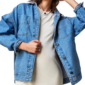 utcoco Women's Vintage Oversized Denim Jacket Embroidered Graphic Casual Loose Fit Button Down Jean Jacket