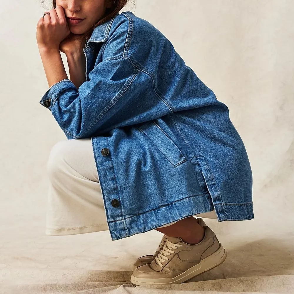 utcoco Women's Vintage Oversized Denim Jacket Embroidered Graphic Casual Loose Fit Button Down Jean Jacket