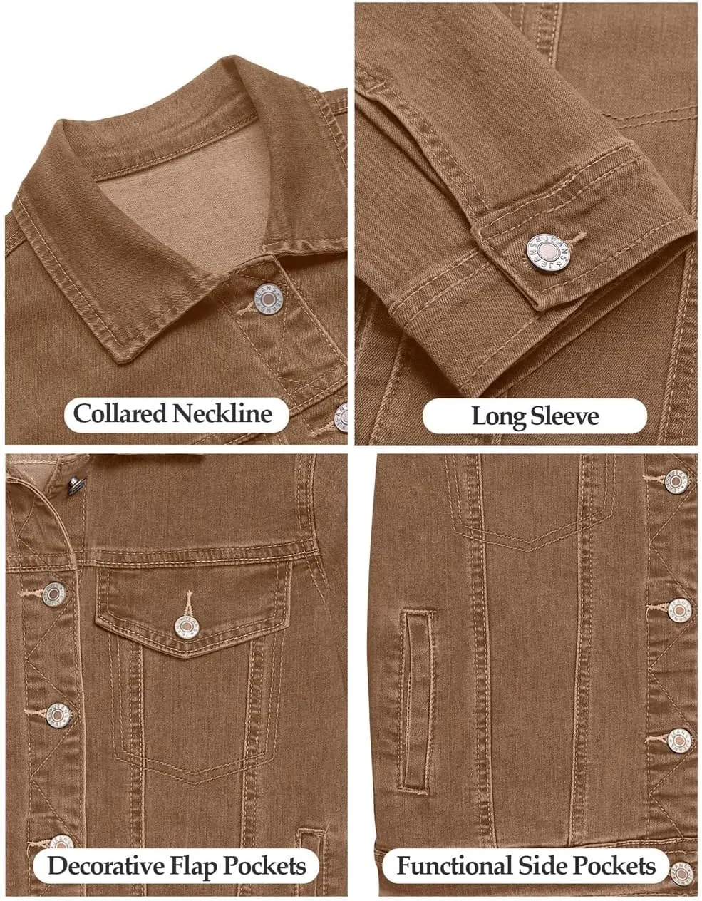 Vetinee Womens Stretch Button Down Long Sleeve Pockets Denim Jean Trucker Jacket