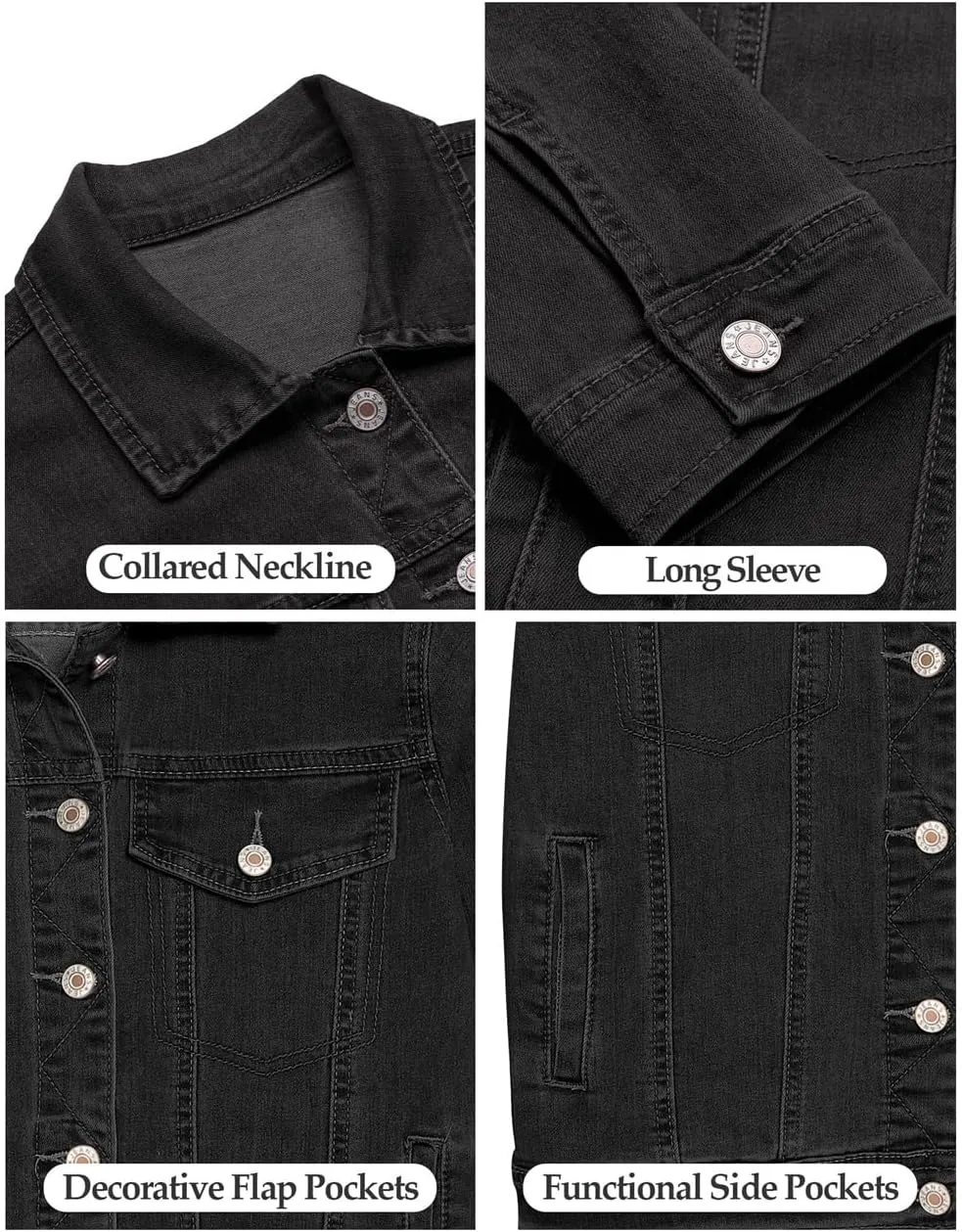Vetinee Womens Stretch Button Down Long Sleeve Pockets Denim Jean Trucker Jacket