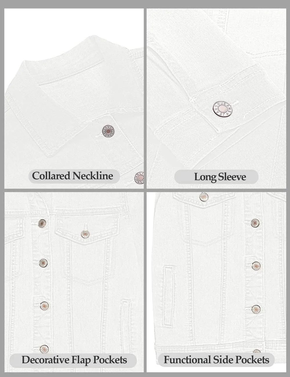 Vetinee Womens Stretch Button Down Long Sleeve Pockets Denim Jean Trucker Jacket
