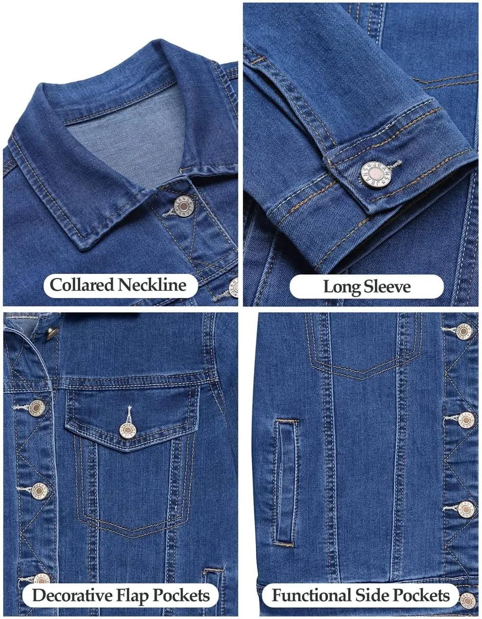 Vetinee Womens Stretch Button Down Long Sleeve Pockets Denim Jean Trucker Jacket