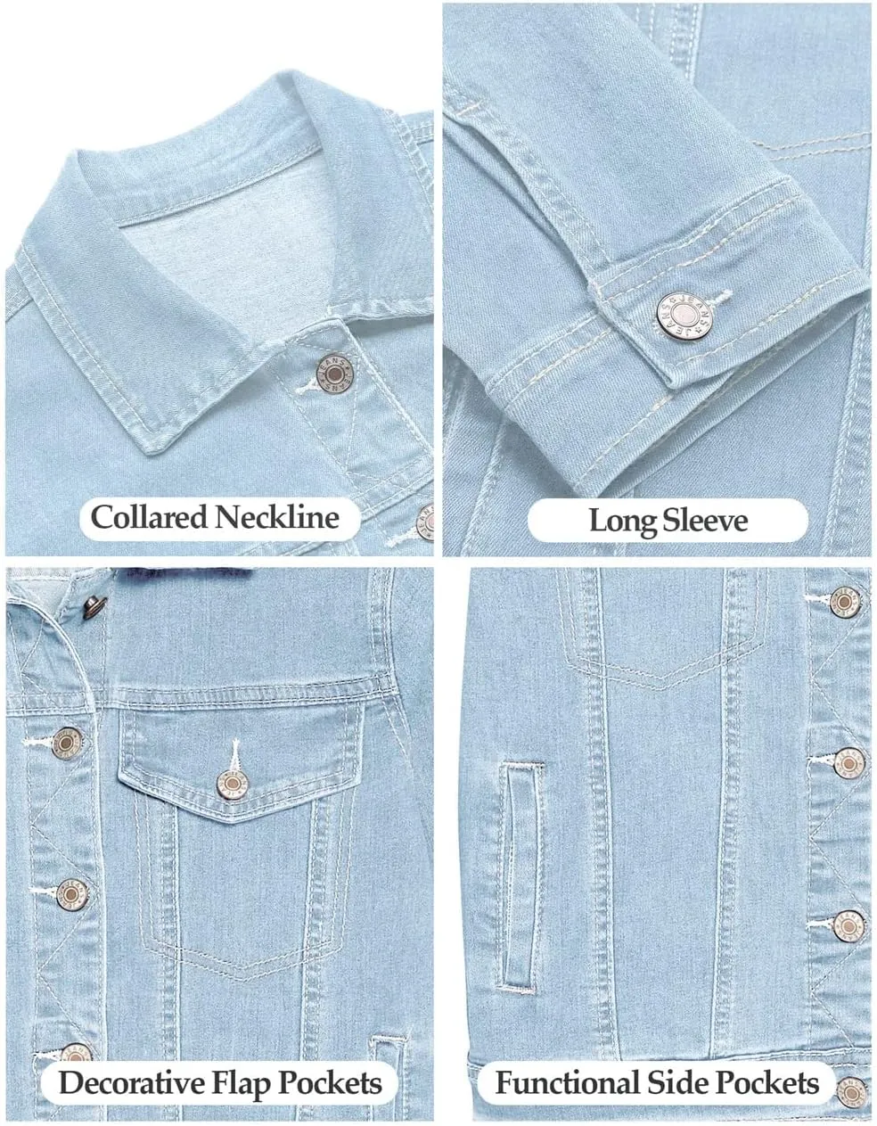 Vetinee Womens Stretch Button Down Long Sleeve Pockets Denim Jean Trucker Jacket