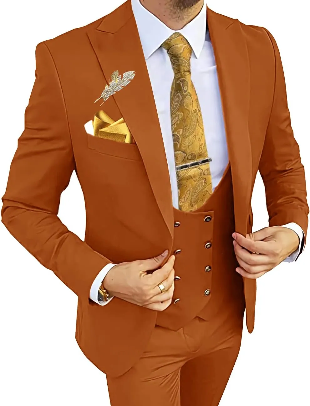 Wangyue Mens Suits 3 Piece Slim Fit Suit for Men Double Breasted Suit Men Formal Wedding Prom Tuxedo Suit
