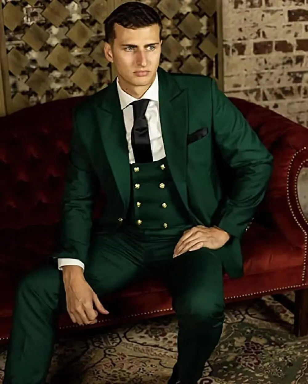 Wangyue Mens Suits 3 Piece Slim Fit Suit for Men Double Breasted Suit Men Formal Wedding Prom Tuxedo Suit