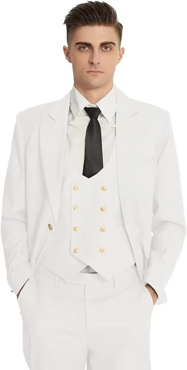 Wangyue Mens Suits 3 Piece Slim Fit Suit for Men Double Breasted Suit Men Formal Wedding Prom Tuxedo Suit