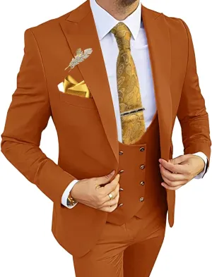 Wangyue Mens Suits 3 Piece Slim Fit Suit for Men Double Breasted Suit Men Formal Wedding Prom Tuxedo Suit