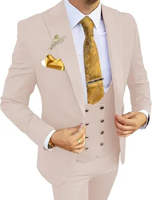 Wangyue Mens Suits 3 Piece Slim Fit Suit for Men Double Breasted Suit Men Formal Wedding Prom Tuxedo Suit
