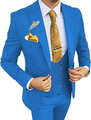 Wangyue Mens Suits 3 Piece Slim Fit Suit for Men Double Breasted Suit Men Formal Wedding Prom Tuxedo Suit