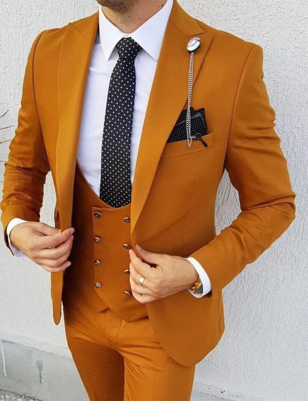 Wangyue Mens Suits 3 Piece Slim Fit Suit for Men Double Breasted Suit Men Formal Wedding Prom Tuxedo Suit
